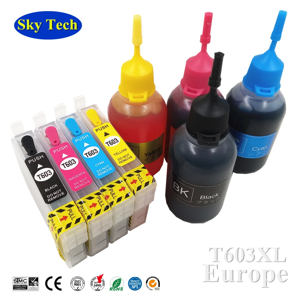 Refill ink kit for epson 603xl 603 Refillable Cartridge With arc chip for epson XP-2100/XP-2105/XP-3100/XP-3105/XP-4100/XP-4105