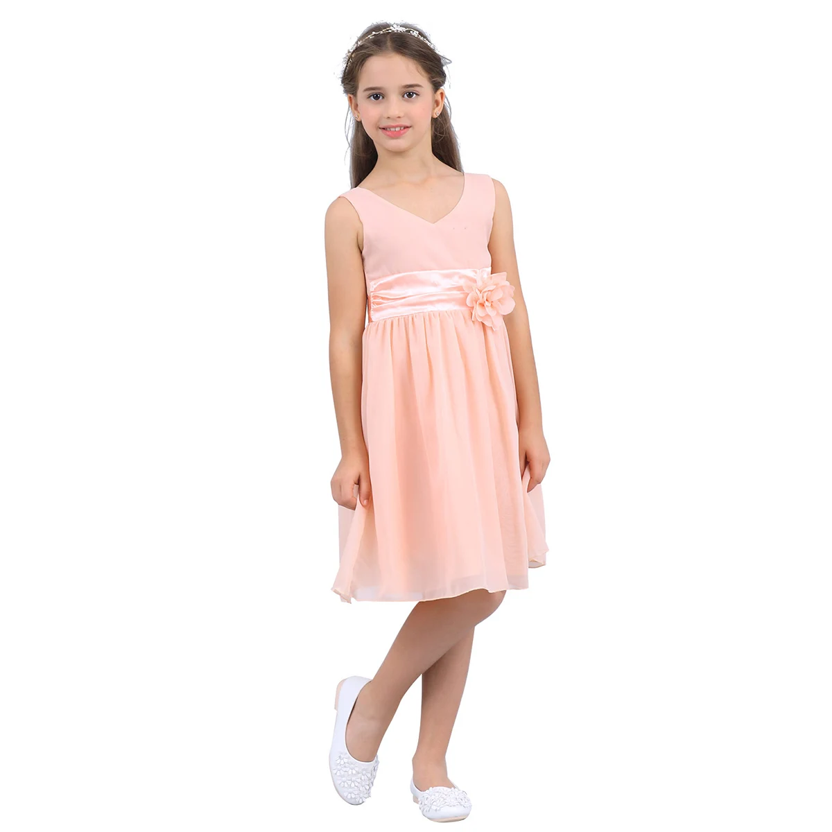 Kinder Chiffon Blume Mädchen Kleider Kinder Mädchen V-ausschnitt Ballkleider Sommer Party Kleid Hochzeit Erstkommunion Kleid für Mädchen