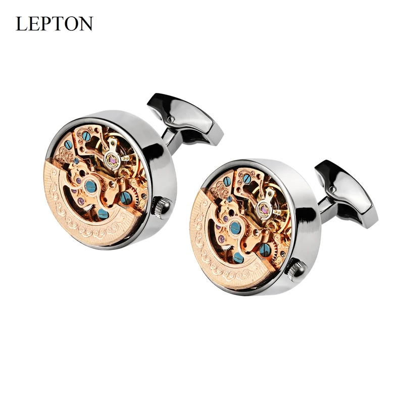 Hot Watch Movement Cufflinks For Mens Lepton Steampunk Gear Watch Mechanism Cuff links Men French Shirt Cuffs Cufflink gemelos