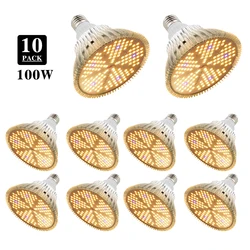 10Pcs E27 100W spettro completo Led coltiva la luce 150LEDs lampada bianca calda per piante da interno semi di serra tenda da fiore