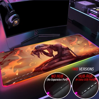 전설의 리그 게임 마우스 패드 허브 Mousepad RGB 사용자 정의 LOL Arcane 카펫 Jinx Vi Caitlyn 4 포트 USB Playmat LED 백라이트