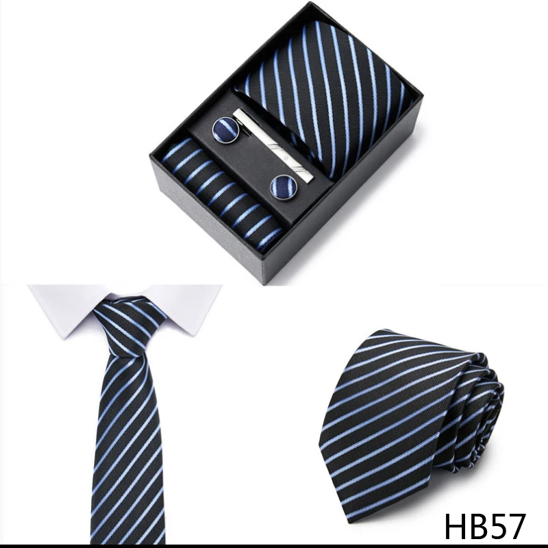 2023 neue Stil Hochzeit Geschenk Krawatte Für Männer Krawatte Box Anzug Zubehör Solide Blaue Krawatte Einstecktücher Manschettenknopf Set – Detail 21