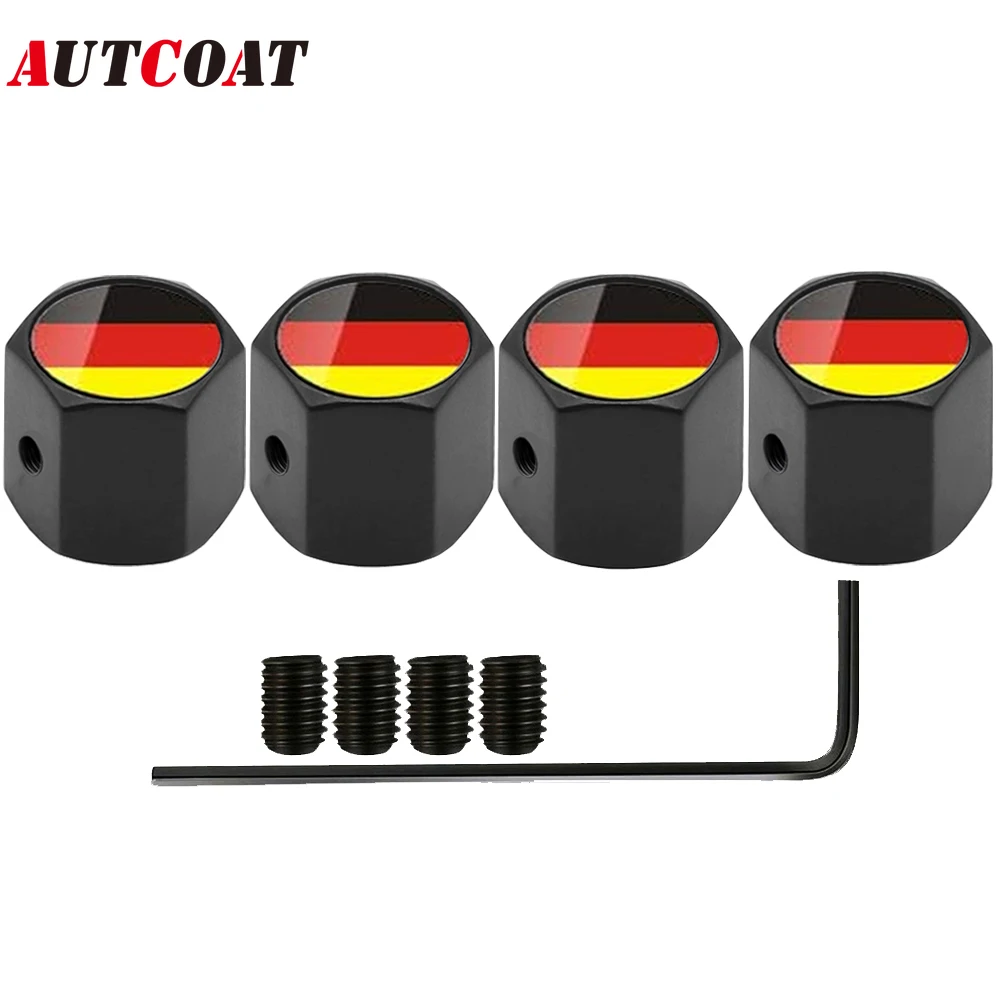 

AUTCOAT 4Pcs/Set Car Wheel Tyre Tire Stem Air Valve Caps Dust Covers German Flag For Cars, SUVs, Bike, Trucks, Motorcycles