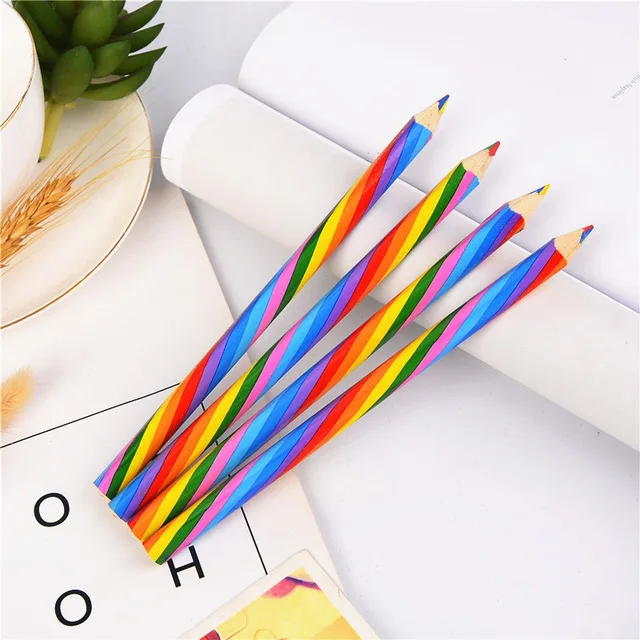 4pcs/pack Kawaii 4 Color Concentric Rainbow Pencil Crayons Colored Pencil Set Art School Supplies for Painting Graffiti Drawing