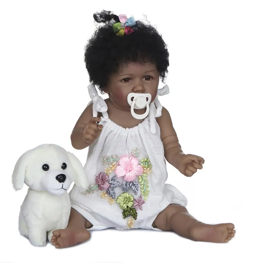 

bebes doll 56CM l African American baby soft full body silicone100% hand-made detailed painting collectibles rebborn doll