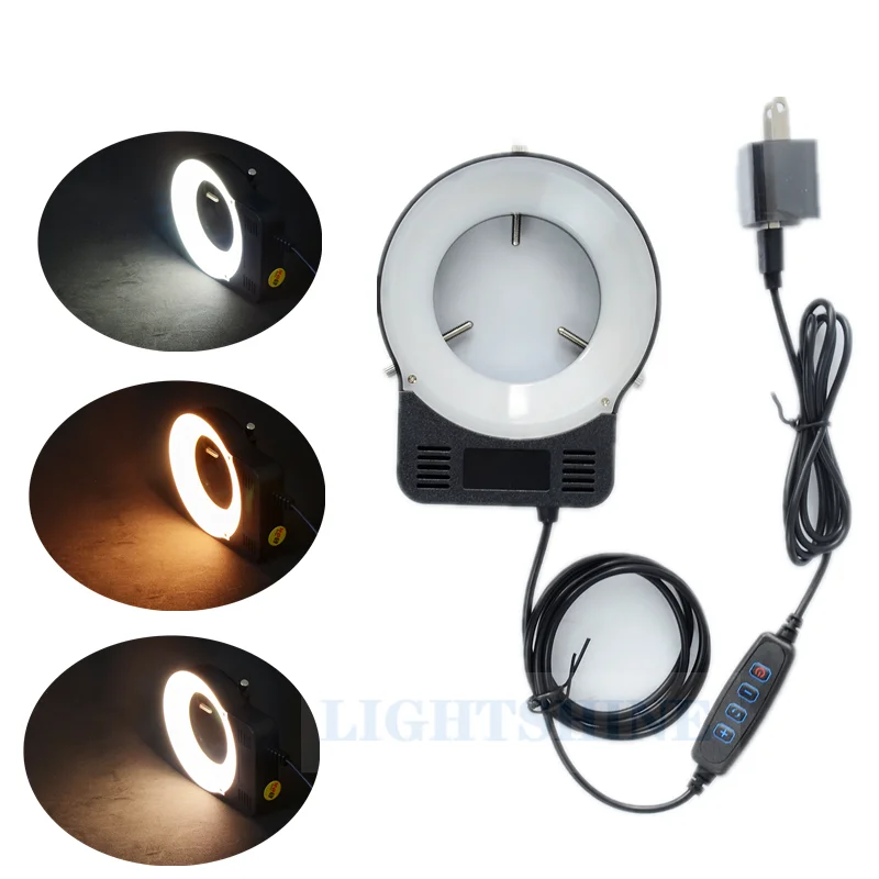Imagem -06 - Indústria Visual Microscópio Fonte de Luz Três Cor Luz Ajustável Led Anel Preenchimento Luz Positiva Branco Quente Luz Natural