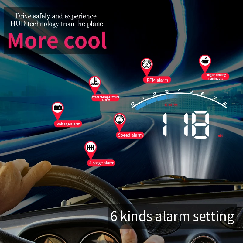 AD M6S HUD سيارة رئيس يصل عرض إلكترونيات السيارات KM/h MPH Obd السرعة الزائدة إنذار الأمن الزجاج الأمامي العارض عرض سيارة RPM متر