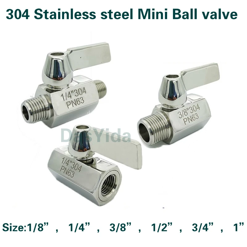 

304 Stainless steel Mini Ball valve 1/8 1/4 3/8 1/2 3/4 / 1 NPT BSP Female male thread for water oil acid 2 way ball valve