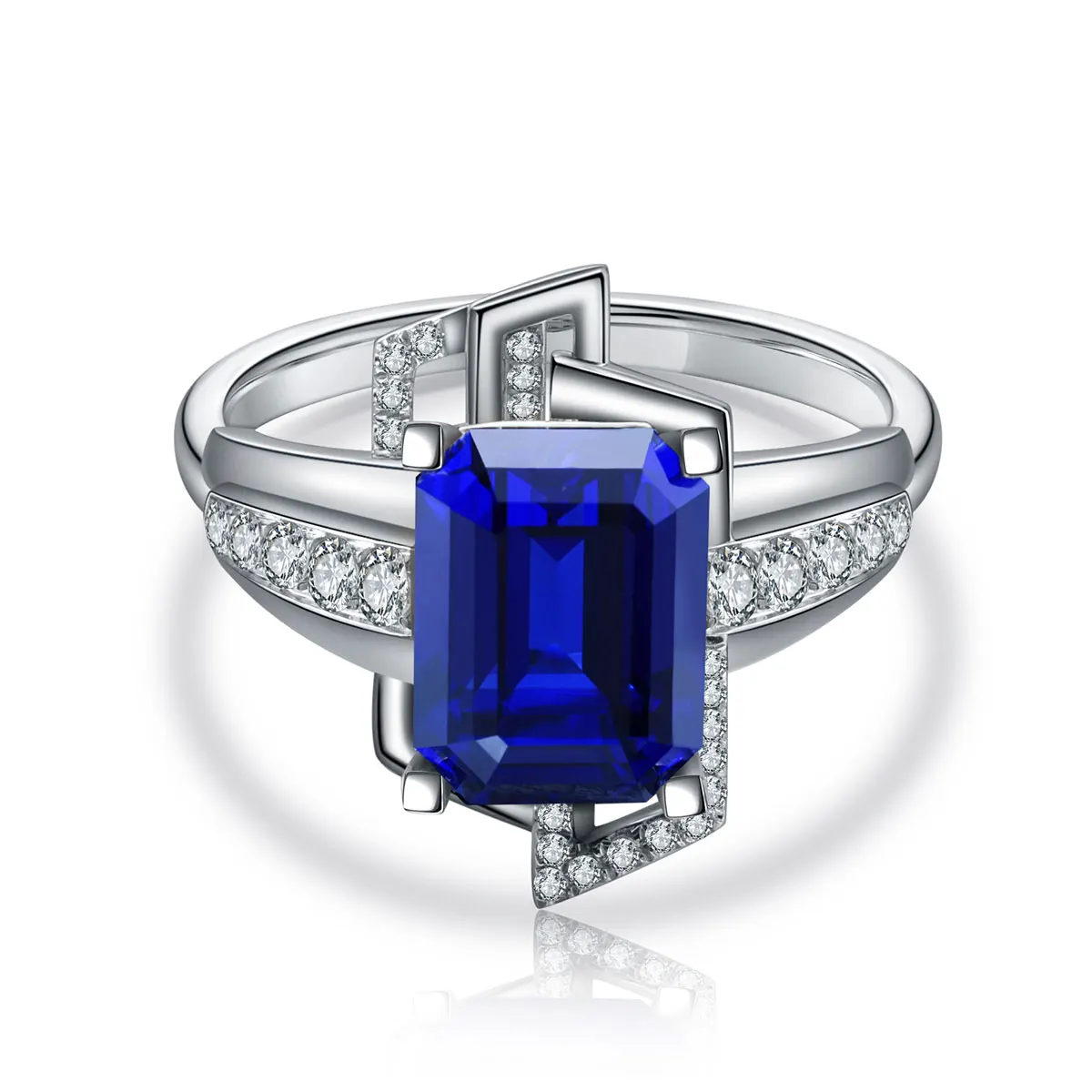 Pirmiana 2021 New Design 925 Sterling Silver Men Ring 2.8ct Emerald Cut Lab Grown Sapphire Blue Color Gemstones Jewelry