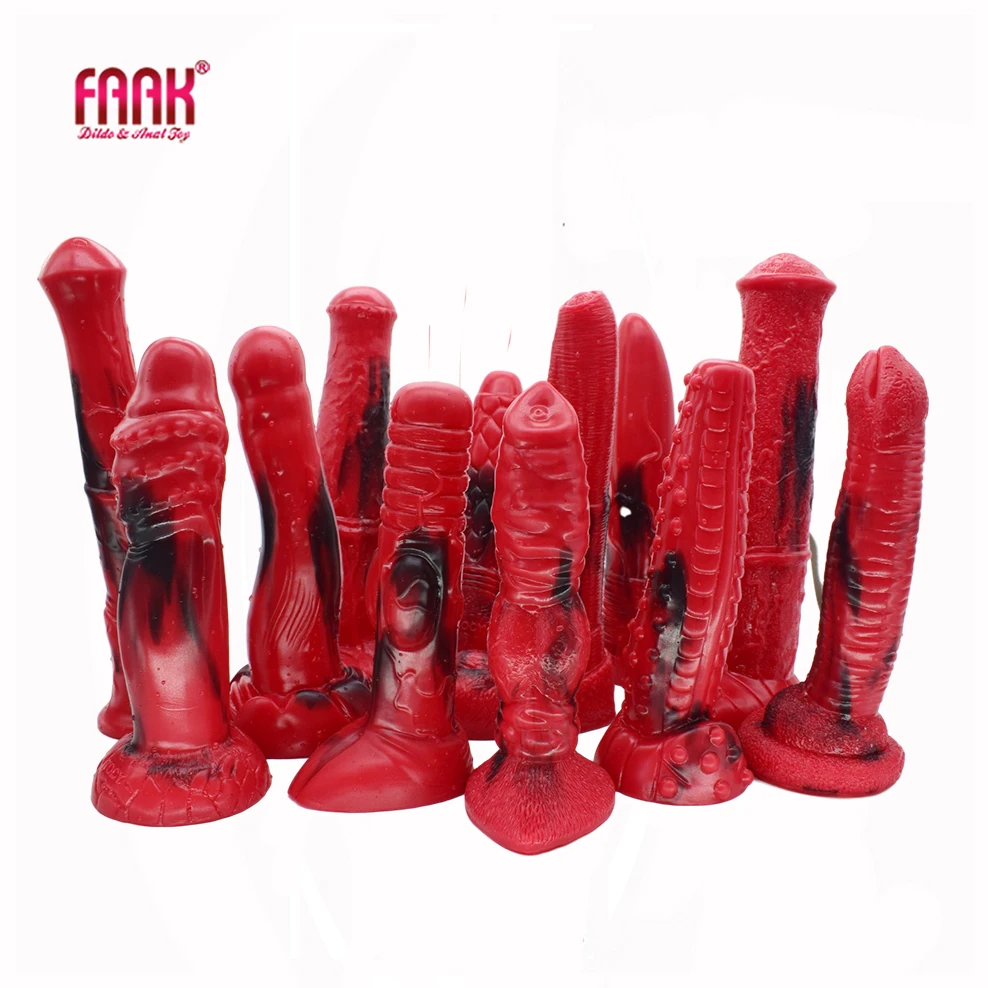 

FAAK 2020 new red and black colorful animal horse dildo dog wolf fake penis sex toys for women female masturbate adult games