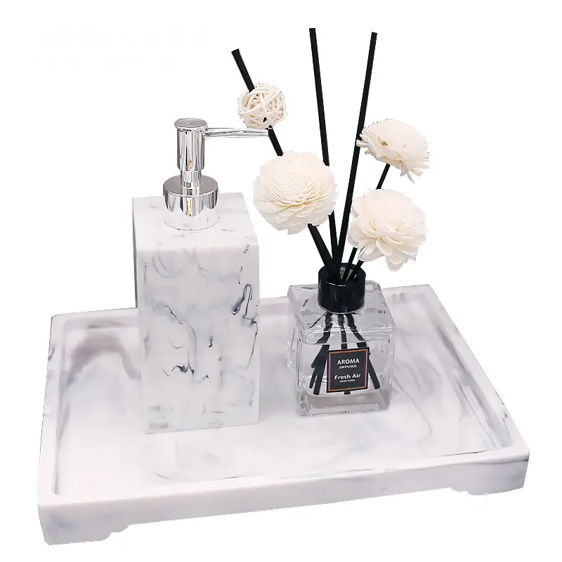 Bathroom Storage Tray-Home Accessories Set Imitate Marble Resin Washing Set Tissue Box Shower Gel Bottle Hand Soap Dispenser Cot