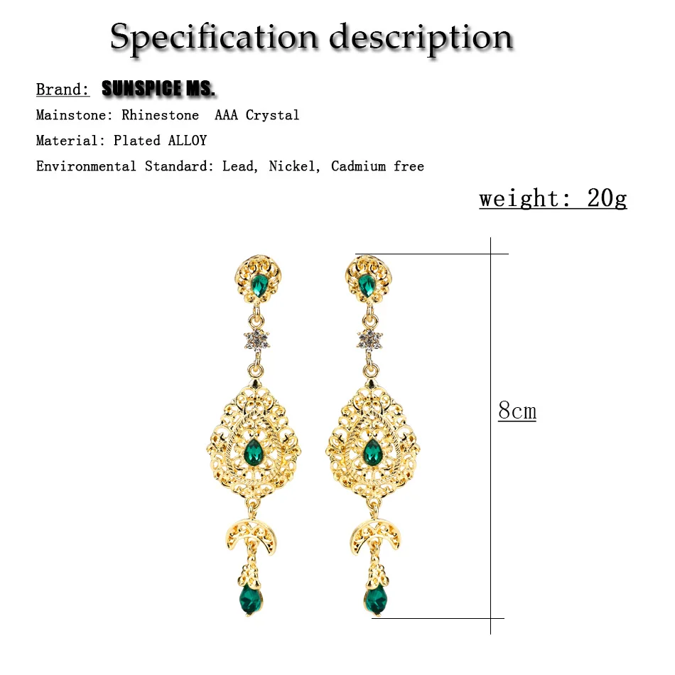 Sunspicems Moroccan Gold Color Long Drop Earring For Women Arab Ethnic Wedding Jewelry Algeria Bridal Pin Earring Gift