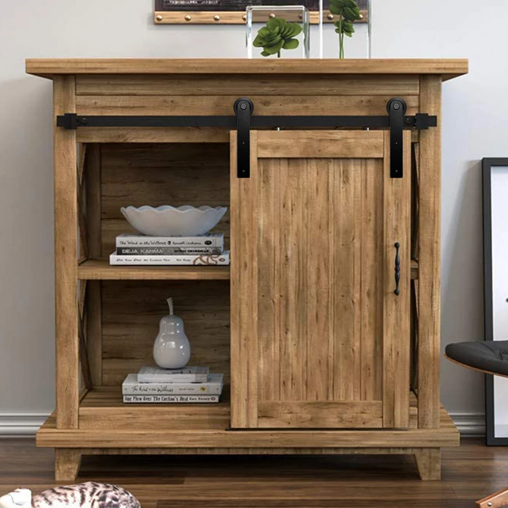 24'' To 72" Mini Cabinet Sliding Barn Door Hardware For Double Door Wood Doors Track Hardware Cabinet Closet Hanging Rail Set