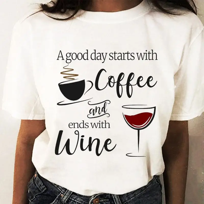 Coffee Wine Love Trend Graphic T Top Print T-shirts Fashion Women Cartoon Shirt Stylish Short Sleeve Regular Female Tee T-Shirt