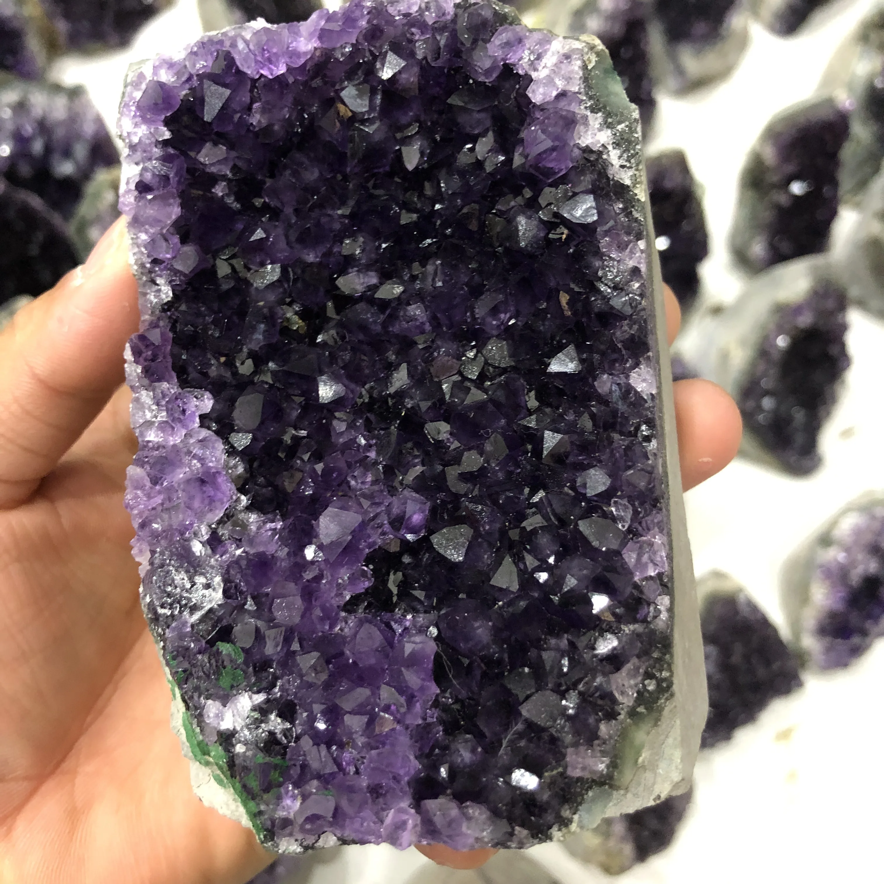 

A natural amethyst cluster of Uruguayan specimens, the perfect cargo can purify the air and heal