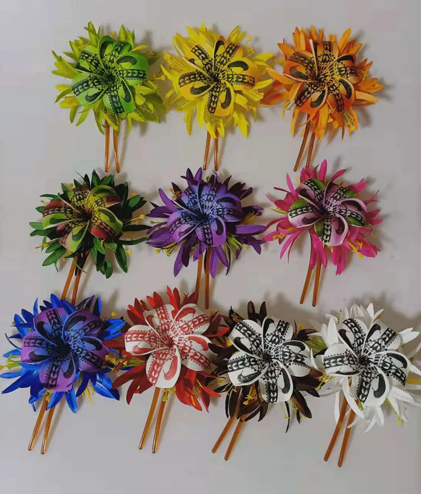 MIXED COLOR Free Shipping 50pcs/Lot HC00053 10Colors Foam Plumeria Hair Stick W Velvet Spide Lily Hawaii Tropical Hula Girl