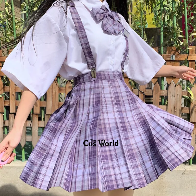 [Grape Soda]  Japanese Girl's Summer High Waist Pleated Plaid Skirts For JK School Uniform Students Cloths