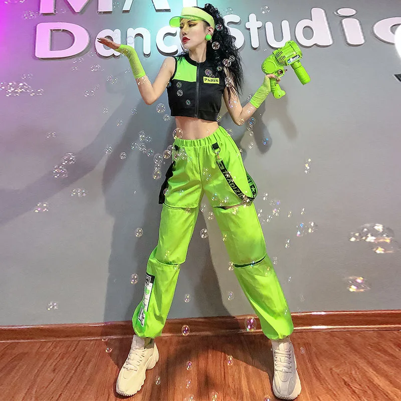 2023 Jazz Dance Costumes Korean Dance Girl Group Performance Clothing Hollow Wide-Leg Jeans Hip Hop Suit Rave Outfit SL5009