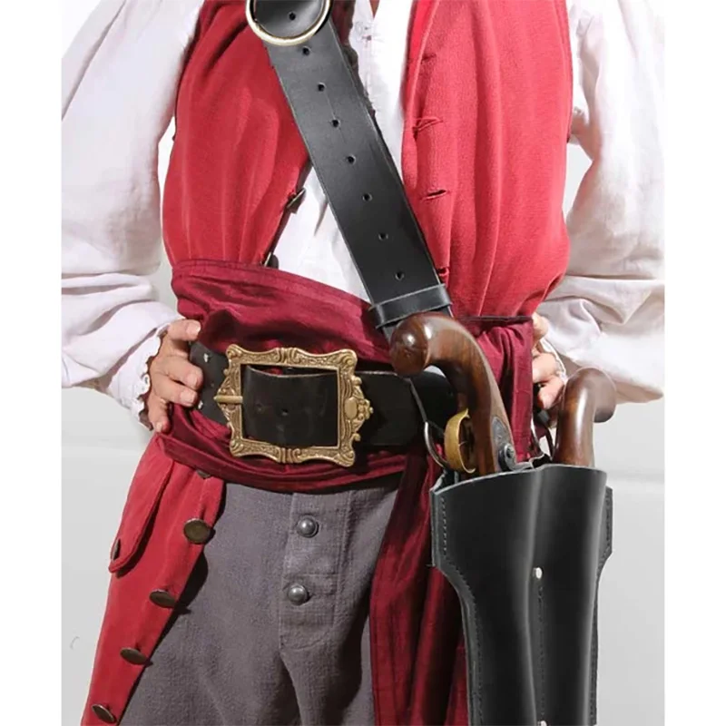 

Steampunk Brace Of Flintlock Pistol Holster Baldric Renaissance Pirate Rogue Leather Double Gun Holder Explorer Accessory Sling