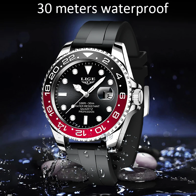 2022 New LIGE Watch Top Brand Luxury Man Watch Waterproof Auto Date Watch for Men Sport Silicone Strap Quartz Wristwatch Relogio