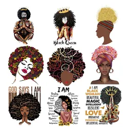 African Girl Clothes Badge Patches Heat Transfer Sweatshirts Tops Heat Press Vinyl DIY Washable Heat Patch Black CQ