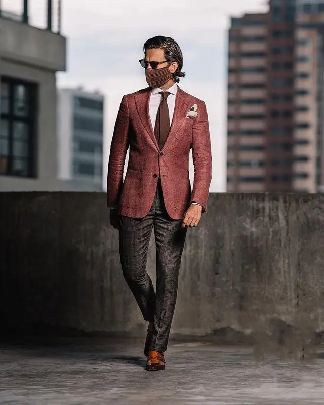 Costume de marié en Tweed rouge 2 pièces (veste + pantalon), vêtement pour meilleur homme, robe de mariée, robe de bal, costume d'affaires, costume de fête