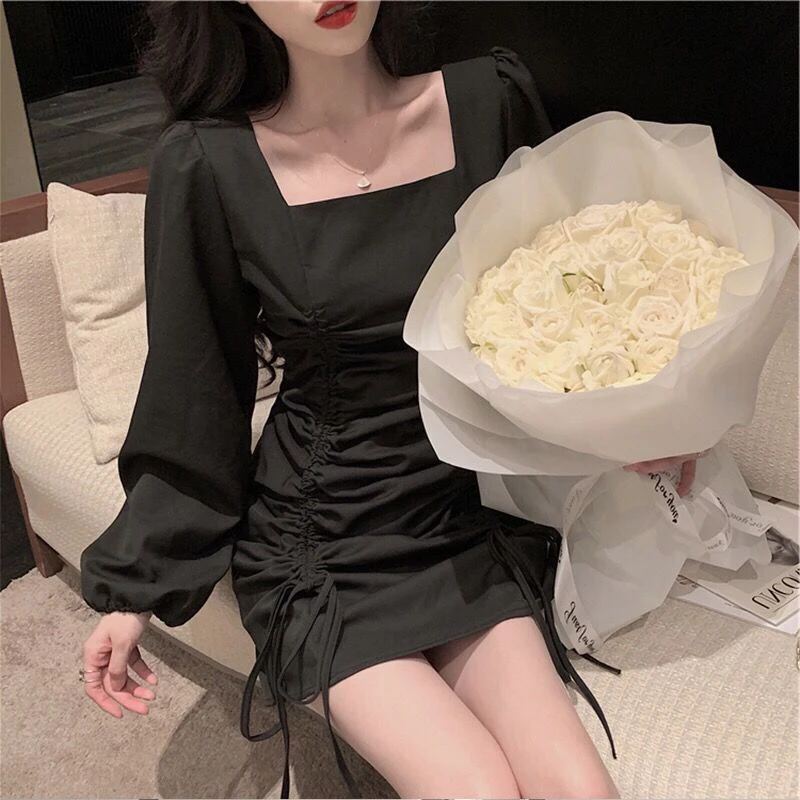 Sexy Womens Slim Up Dress Puff Sleeve Fashion Solid Color Ladies Solid Color Dresses Summer Dress For Women 2022 New Vestidos