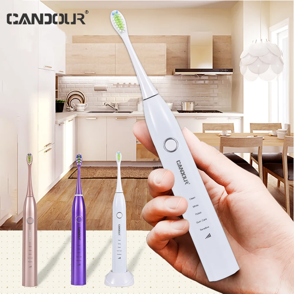 CANDOUR-cepillo de dientes eléctrico 5168 para adulto, dispositivo de inducción de seguridad ultra sónico, resistente al agua ipx8, con 16 cabezales