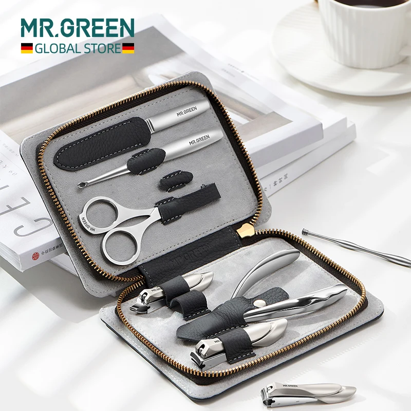 MR.GREEN Manicure Set kit professional Top-Grade Full Grain Cow Leather Packaging Nail Clipper Kits Perfect Gift Friends Family