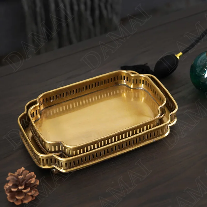 Gilded Copper Storage Tray Jewelry Cosmetic Trays European Style Dressing Table Organizer Metal Base Home Decoration Modern