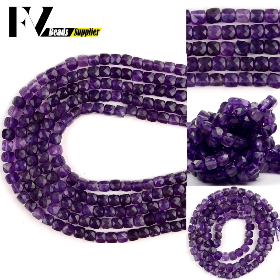 

Natural Gem Faceted Amethysts Beads For Jewelry Making Needlework Diy Charms Bracelet Square Loose Spacer Stone Beads 15”