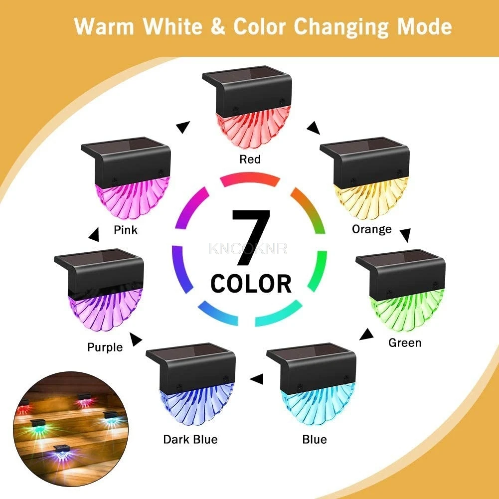 LED الشمسية RGB الملونة الدافئة الأبيض أضواء لدرجات السلم في الهواء الطلق حديقة فناء الديكور خطوة سياج الجدار الخفيفة