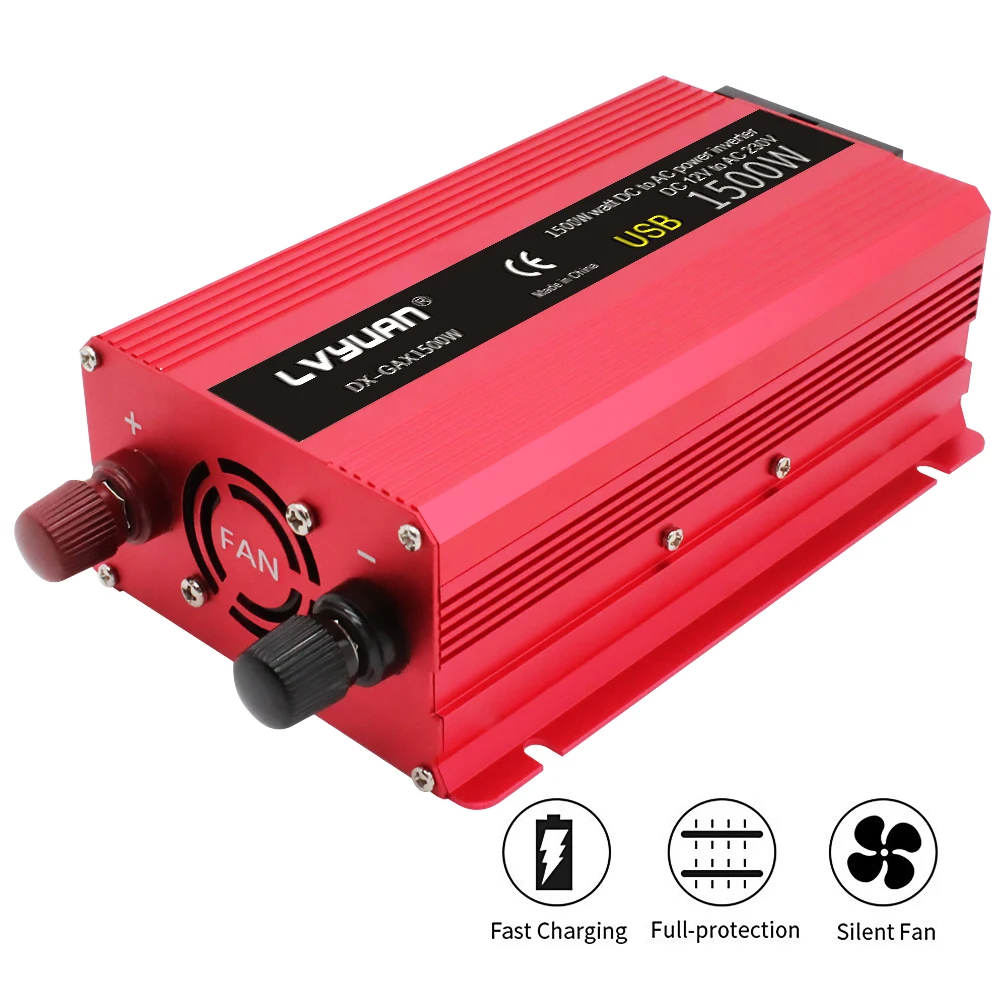 1500W Inverter DC 12V/24V to AC 110V/220V 230V dual USB Charging Adapter Converter Universal US EU Socket Solar Power Inverter