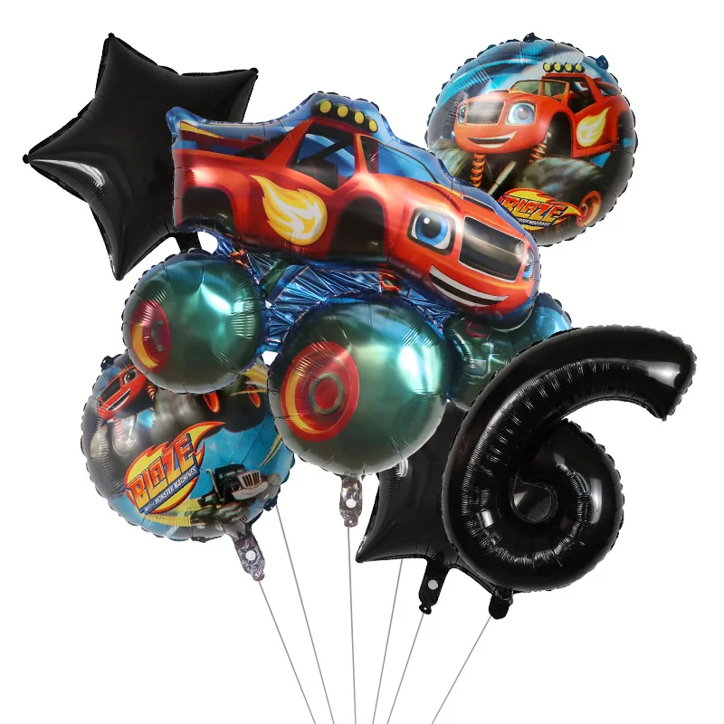 1set Blaze Monster Foil Balloons Cartoon Sports Car Number Ballons Birthday Party Decoration Machines Racing Racecar Kids Toy