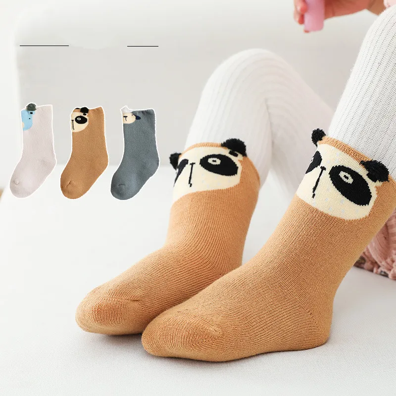 

3 Pairs/lot To 4 Years Newborn Socks Thicken Toddlers Baby Stuff Winter Warm Terry Socks for Baby Girls Boys Cute Animal