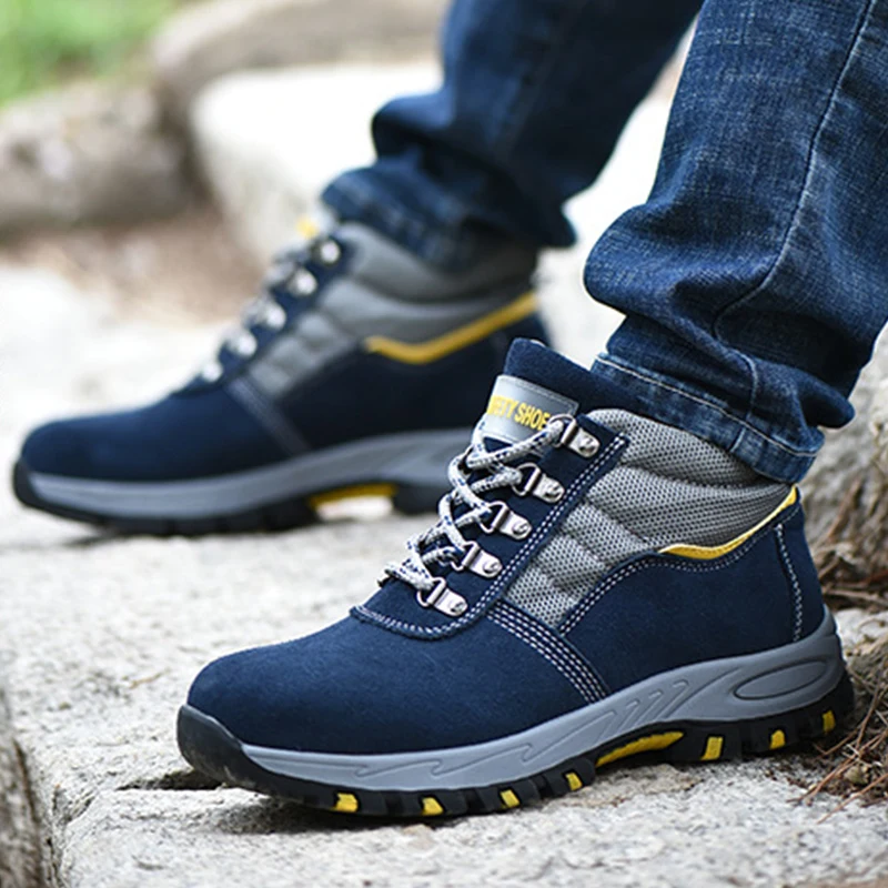 Mens Work Outdoor Boot Safety Shoes Steel Toe Cap Puncture-Proof Work Sneakers Indestructible Work Shoes Men Advisable Shoes