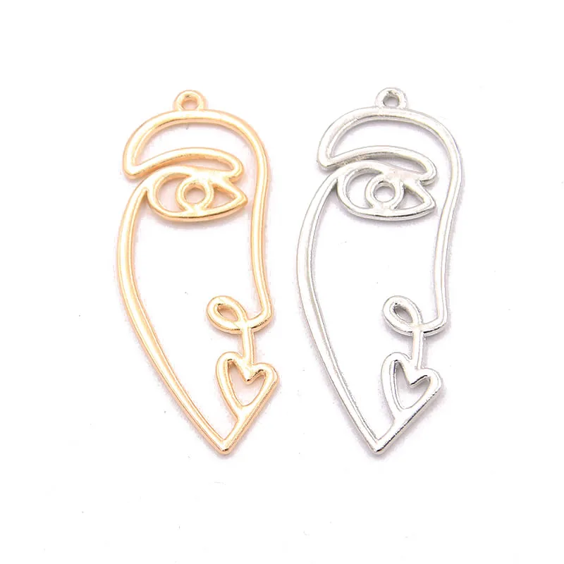 20PCS 15*40mm 2 Color Hollow Face Charms Beauty Profile Pendants Handmade Decoration Vintage For DIY Jewelry Making Findings