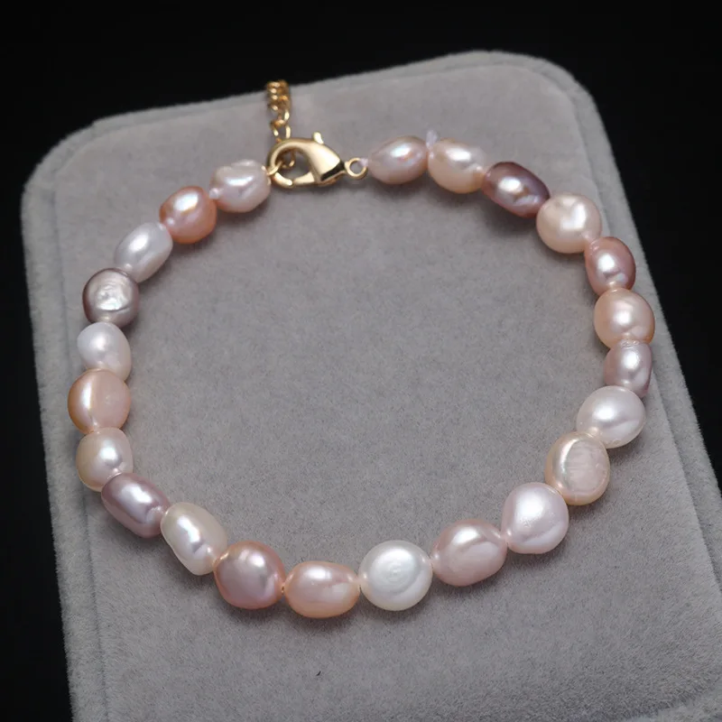 Elegant Jewelry Strand Bracelets White Purple Baroque Pearls Real Natural Freshwater Pearl Bracelets for Women Female Wholesale