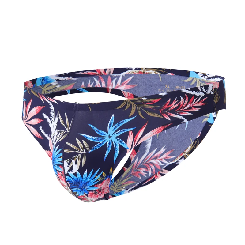 Ropa interior Sexy Gay sin costuras para hombre, calzoncillos con estampado de flores, bolsa con bulto, suspensorio de cintura baja, transpirable