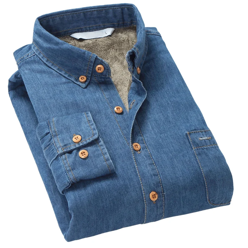 Fashion Brand Winter Jeans Shirt Men Warm Fleece Lined Velvet Denim Shirts Cowboy Coats Outwear Windbreaker Thick Clothing