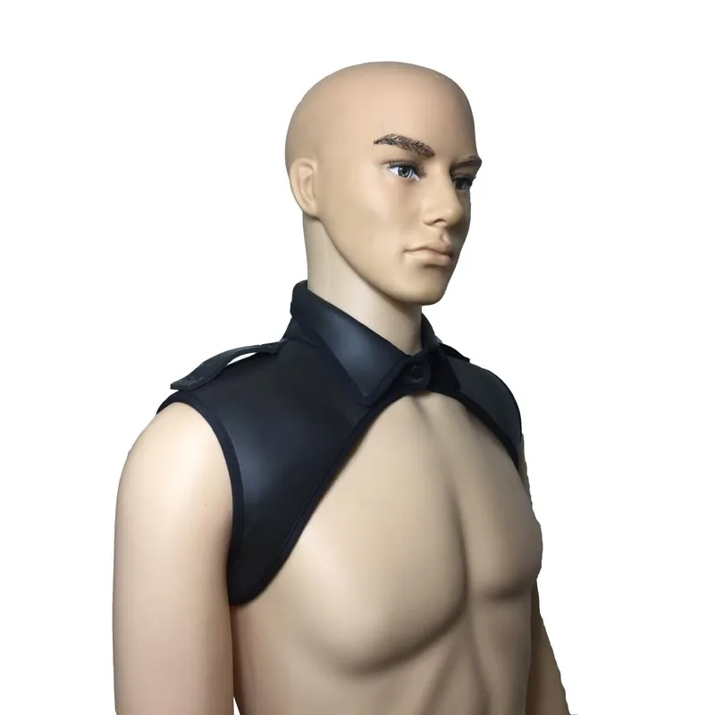 

Sexy Men Latex Rubber Shoulder Harness Restraint Top High Collar Muscle Fetish Gay Dom Erotic Wet Look Policeman Costume Underge