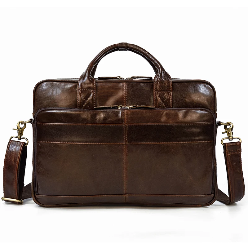Men Briefcase Genuine Leather Laptop Bag 14 15.6" PC Doctor Lawyer Computer Bag Cowhide Male Briefcase Leather Men Business Bag