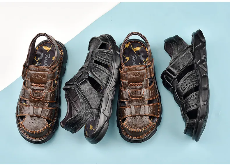 Echt leder Freizeit schuhe für Männer hochwertige klassische Herren Sandalen Sommer Outdoor Walking Herren Turnschuhe atmungsaktive Herren Sandalen – Detail 8