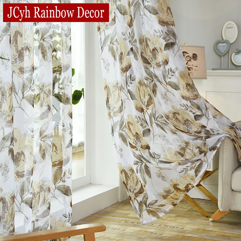 Japanese Floral Linen Sheer Curtains For Bedroom Window Voile Tulle Curtains For Living Room Cortinas Decoration Home Decor