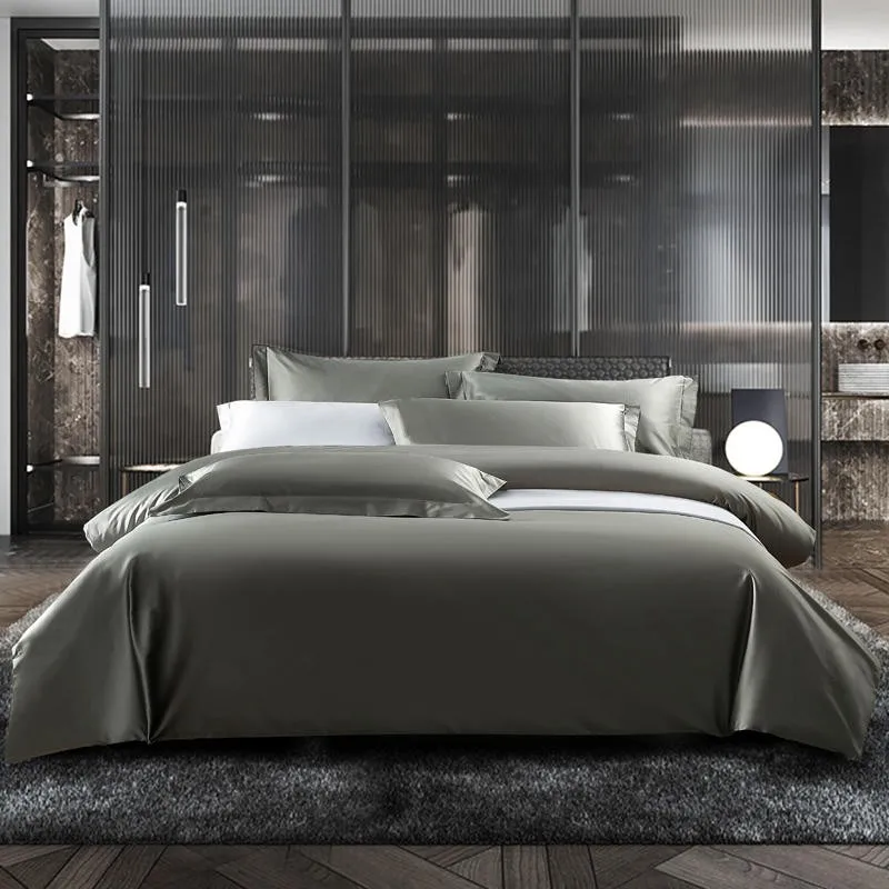 

1000TC Egyptian Cotton Twin Queen King Duvet Cover Set 4Pcs Solid Color Bedding Set Dark Grey Duvet Cover Bed Sheet Pillow shams