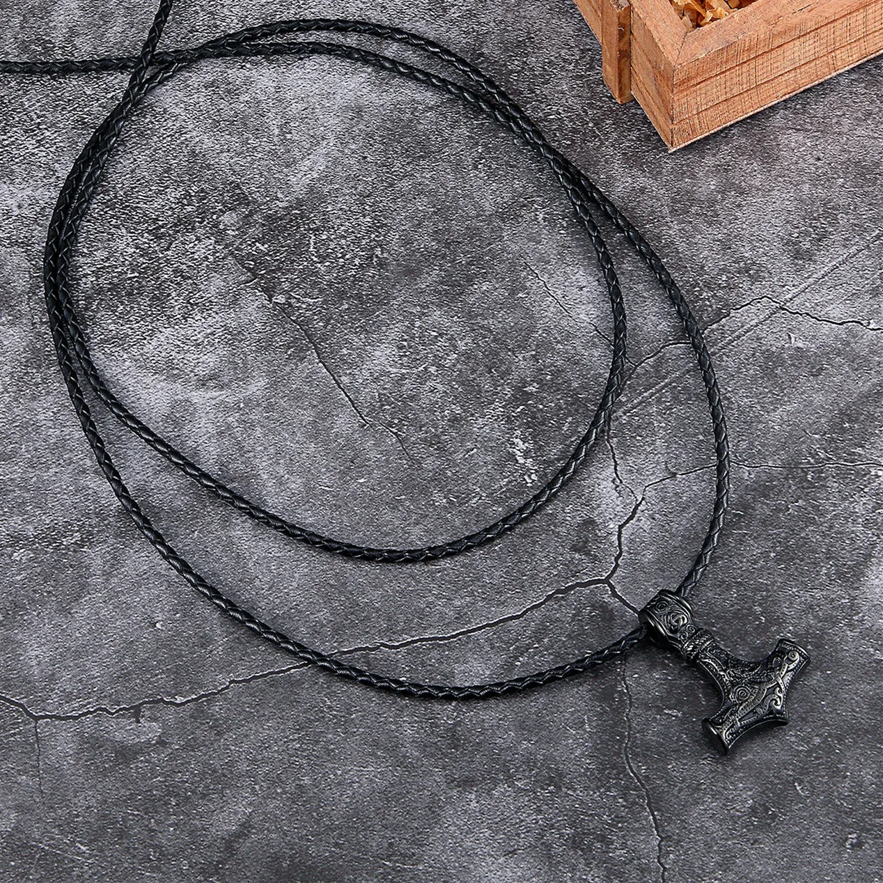 Punk Edelstahl Nordische Wikinger Amulett Anhänger Kette Odins Goldfarbener Thors Hammer Halsketten Herren Ethno-Schmuck Geschenke – Detail 8