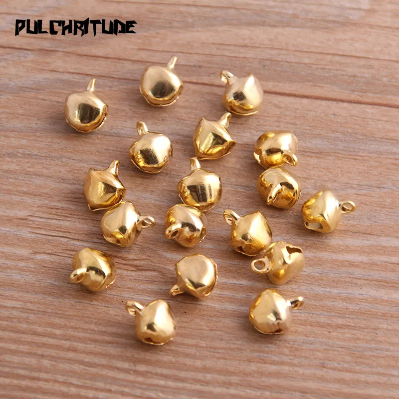 100 Pcs/Lot 6*8mm New Christmas Bells Mix Colors Loose Beads Small Jingle Bells Christmas Decoration Gift
