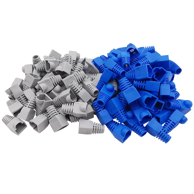 50/100Pcs RJ45 Adapter Caps Ethernet Network Cable Plug Connectors Cover CAT5e CAT6 RJ45 Boots Sheath Blue Grey