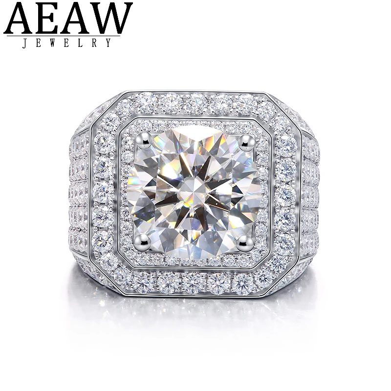 Aeaw 18K Wit Goud 5ct Moissanite Diamant Heren Ring D Kleur Vvs