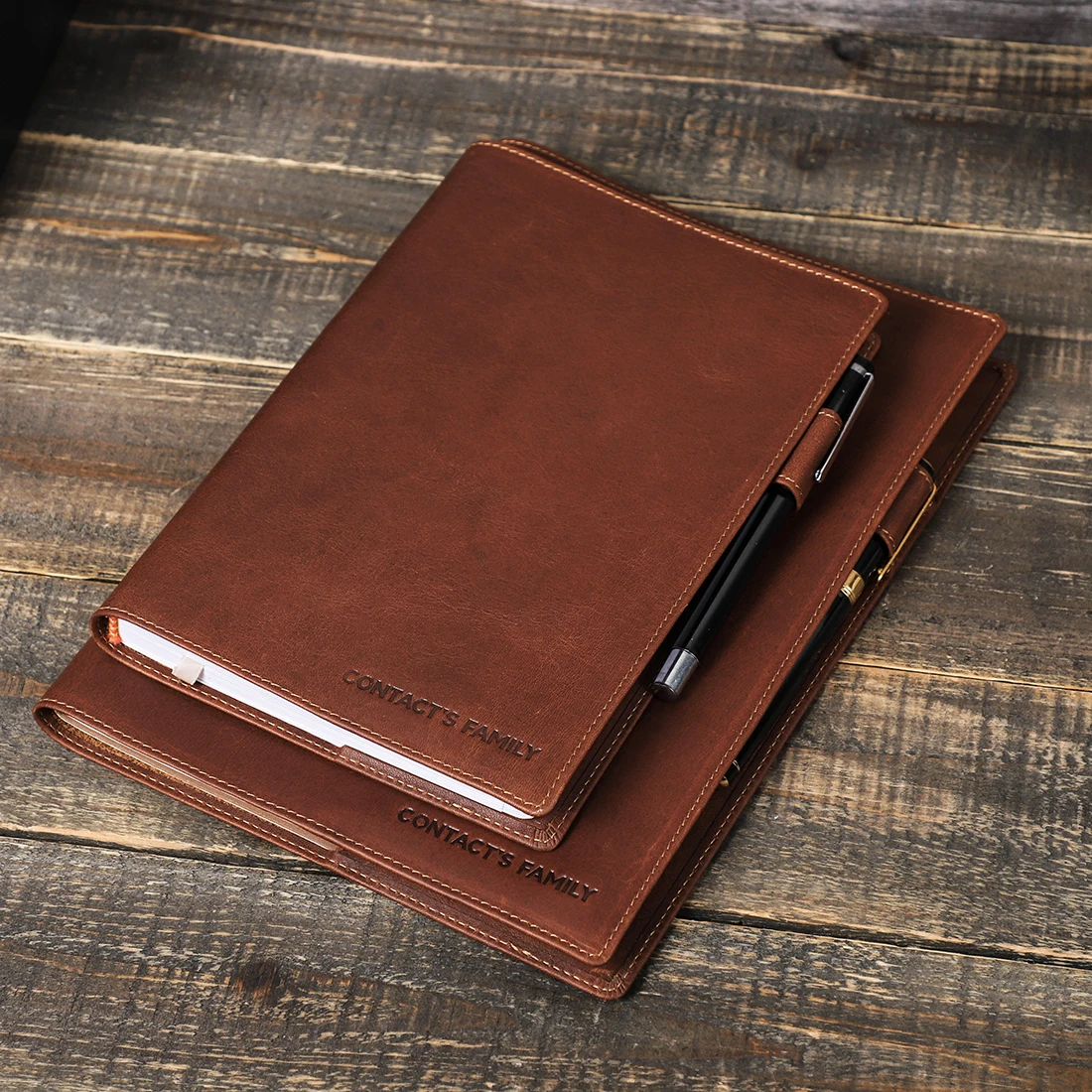 Retro Genuine Leather Book Cover Sleeve Protector with Pen Holder Business Notepad Notebook Book Case Office School Supplies